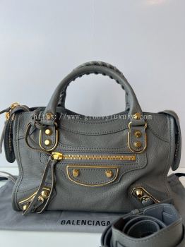 Preloved Excellent Balenciaga Metallic Mini City Bag Grey Leather GHW S260712-04