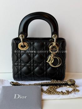 Preloved Excellent Mini Lady Dior Bag Black Cannage Lambskin SBO260715-05