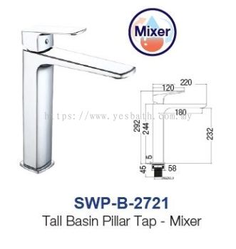SWP-B-2721  Tall Basin Pillar Tap - Mixer