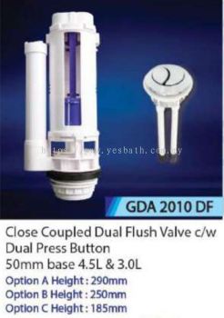 GDA 2010 DF 50MM CLOSE COUPLED DUAL FLUSH VALVE WITH DUAL PRESS BUTTON (HEIGHT 250MM)