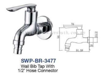 SWP-BR-3477  Wall Bib Tap With Hose Connector - brass