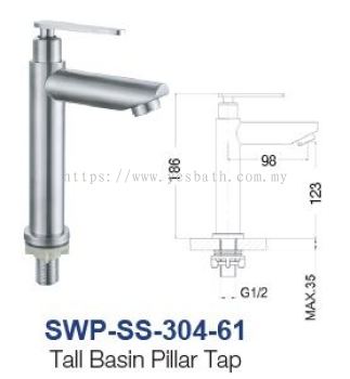 SWP-SS-304-61 Tall Basin Pillar Tap - SUS304