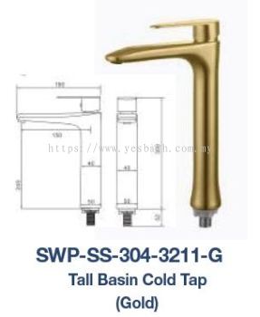 SWP-SS-304-3211-G  Tall Basin Cold Tap - SUS304 GOLD