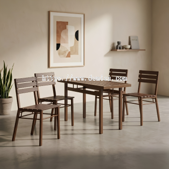 Metal Table & Wooden Chair 4+1 Set