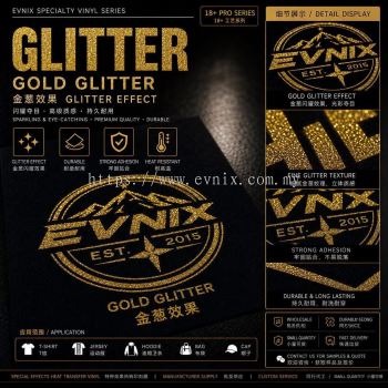 Gold Glitter Heat Transfer Vinyl (HTV) Malaysia | Premium Glitter Logo Printing