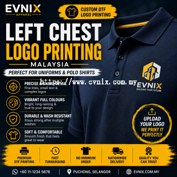 Left Chest Logo Printing Malaysia | Custom DTF Logo for Uniforms & Polo Shirts