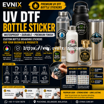 UV DTF Bottle Sticker Malaysia | Waterproof Bottle Branding Stickers