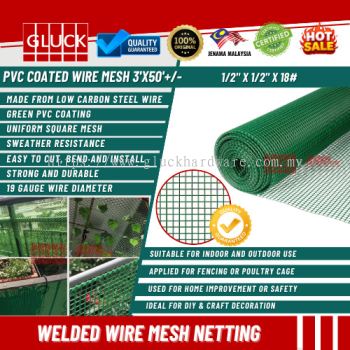 1/2" GREEN PVC COATED WIRE MESH 1/2"X1/2"X19#X3'X50' netting hijau coated besi