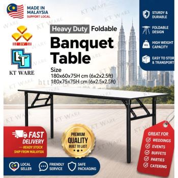 KT WARE 3V 2x6 FEET 2.5X6 Heavy Duty Foldable Wood Top Banquet Table Folding Function Table Catering Table Buffet Table