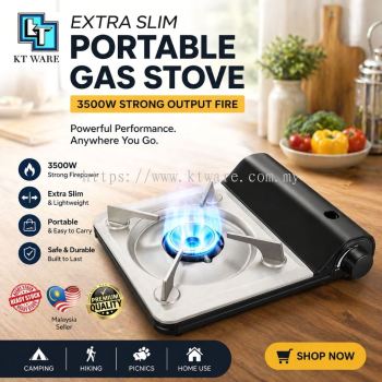 KT WARE PORTABLE GAS STOVE Ultra Slim Thin Portable Mini Camping Gas Stove Butane Cooker Picnic Hiking Steamboat Dapur