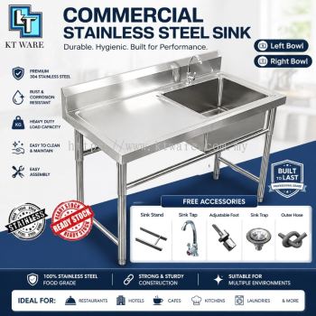 KT WARE Stainless Steel Single Bowl Sink With Drainboard / Mangkuk Sinki Kanan & Kiri commercial sink