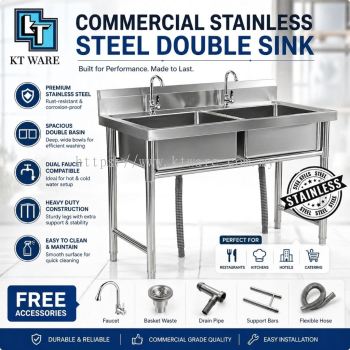 KT WARE Stainless Steel  Double  Bowl Sink with Stand sinki berkaki L120 x W60 x H80cm