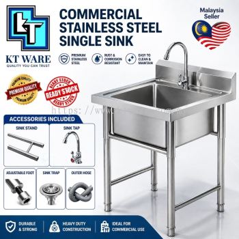 KT WARE Stainless Steel Single Bowl Sink with Stand sinki berkaki steel  L60 x W60 x H80cm