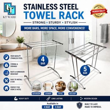 KT WARE Stainless Steel Towel Stand Rack Cloth Drying Rack Clothes Hanger Floor Standing  Rak Penyidai Tuala Baju