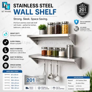 KT WARE WALL SHELF ǽ�ڼ� STAINLESS STEEL WALL RACK RAK DINDING STORAGE ORGANIZER KITCHEN EQUIPMENT