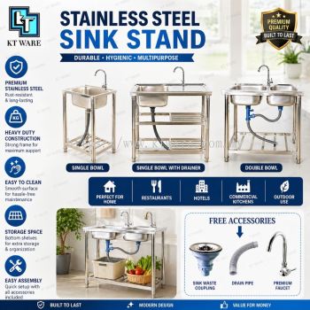 KT WARE  Stainless steel double sink with rack / sinki berkembar meja sinki rak sinki rack sebaneka kitchen rack