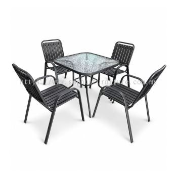 Metal Square Garden Set C/W Glass Table Top