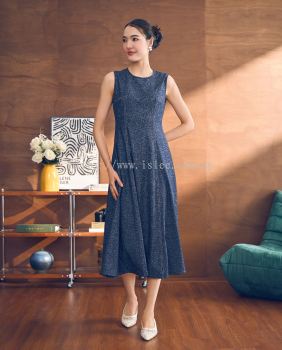 Denim Discharge Print Fit & Flare Dress