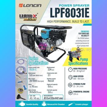 LONCIN x EUROX LPF8031E Gasoline Power Sprayer 224CC 5.0KW 3600RPM High Pressure Agricultural Sprayer