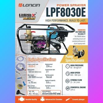 LONCIN x EUROX LPF8030E Gasoline Power Sprayer 224CC 5.0KW 3600RPM High Pressure Agricultural Sprayer