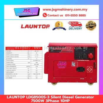 LAUNTOP LDG8500S-3 Silent Diesel Generator 7500W 3 Phase 10HP Engine 16L Fuel Tank