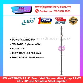 LEO 4XRS8/16-2.2 4 Inch Deep Well Submersible Pump 2.2kW 415V 3 Phase Stainless Steel Impeller
