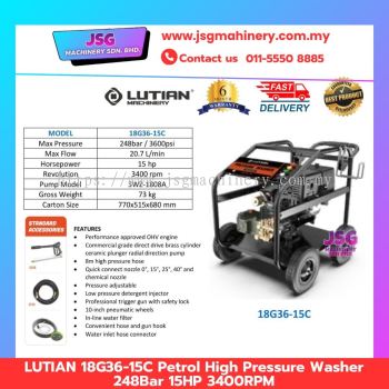LUTIAN 18G36-15C Petrol High Pressure Washer 248 Bar 15HP 3400RPM Gasoline Powered Water Jet Cleaner