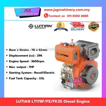 LUTIAN LT178F/FE/FK25 Diesel Engine 7HP 296cc 3600RPM Air-Cooled 4-Stroke Single Cylinder Industrial Motor