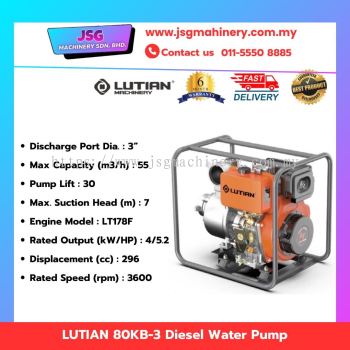LUTIAN 80KB-3 Diesel Water Pump 3" 5.2HP 296cc 3600RPM for Agricultural Irrigation
