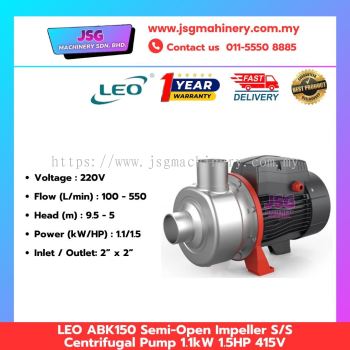 LEO ABK150D / ABK150 Stainless Steel Semi-Open Impeller Centrifugal Water Pump 1.1kW 1.5HP 220V / 415V
