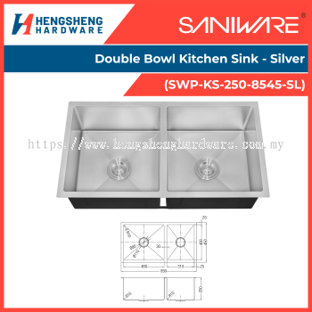 SANIWARE Double Bowl Kitchen Sink - Silver (SWP-KS-250-8545-SL) | Saniware Products in Selangor