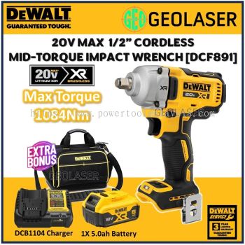 Dewalt 20V Max DCF891 Cordless 1/2 in Mid-Torque Impact Wrench (Brushless, Max 1084Nm) DCF891N