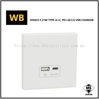 Schneider Vivace E 21W Type A+C, PD+QC3.0 USB Charger [KBNACQUSB_WE_G11]