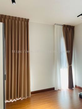 Akemiuchi Milk Tea Singapore Pleat Double Layer Curtain for Single Panel Window at Landed Cheras
