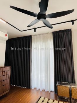 Dark Brown Full Height Singapore Pleat Double Layer Curtain without Pelmet at Landed Cheras