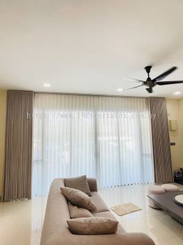 Full Height S-Fold Double Layer Curtain With Singapore Pleat Privacy Sheer At Ken Kimbaran Residence Shah Alam