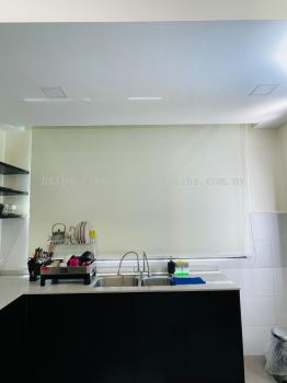 Off White Roller Blind With Pelmet For Kitchen Area At Ken Kimbaran Residence Shah Alam