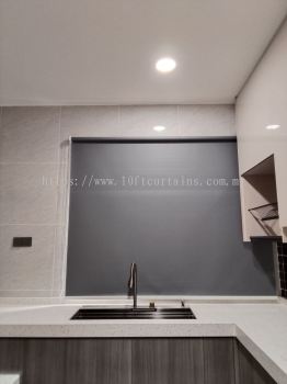 Dark Grey PVC Blackout Roller Blind For Kitchen Window At Landed Kajang