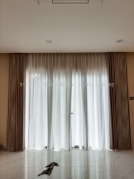 Full Height Singapore Pleat Double Layer Curtain With Privacy Sheer For Dining Sliding Door At Landed Kajang