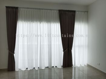 Standard Height Singapore Pleat Double Layer Curtain For Living Room Sliding Door At Landed Rimbayu