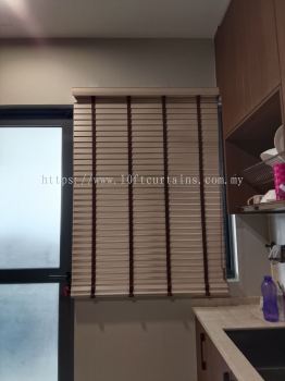 Cocoa Light Brown Timber Venetian Blind With Taupe Tape For Kitchen Side Window At Landed Sungai Buloh