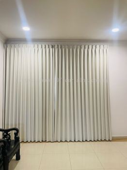 Full Height Wall-Mounted Singapore Pleat Curtain For Living Sliding Door At Old Landed Sungai Buloh