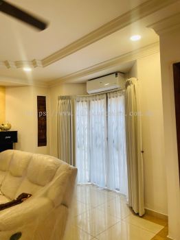 White Cream Akemiuchi Prism Singapore Pleat Double Layer Curtain With Curve Track For Sliding Door At Old Landed Sungai Buloh