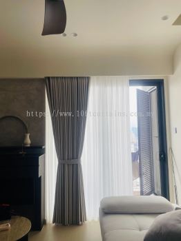 Singapore Pleat Double Layer Curtain With Pelmet And Privacy Sheer Tied-Up View At The Era Segambut