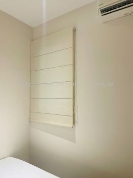 Beige 100 Percent Blackout Roman Blind For Single Panel Bedroom Window At JRK Convena Residence Bukit Jalil