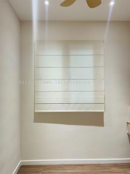 Cream Translucent Roman Blind For Dual Panel Bedroom Window At JRK Convena Residence Bukit Jalil