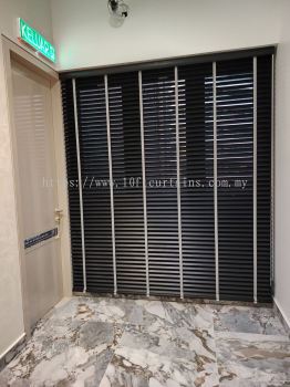Black Timber Venetian Blind With Grey Tape For 3-Panel Landing Window At Setia Sky Seputeh