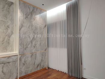 Grey Singapore Pleat Double Layer Memory Shaped Curtain For Bedroom At Setia Sky Seputeh