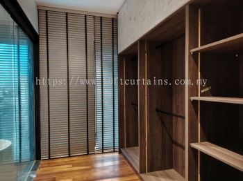Light Brown Timber Venetian Blind With Black Tape For Walk-In Wardrobe Window At Setia Sky Seputeh