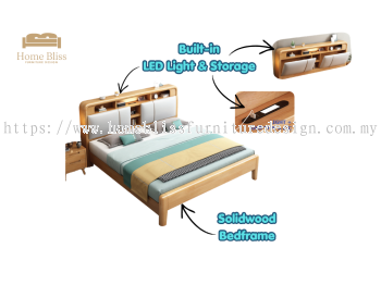 Solid Wood Storage Bedframe with LED Light & USB Charging BD808